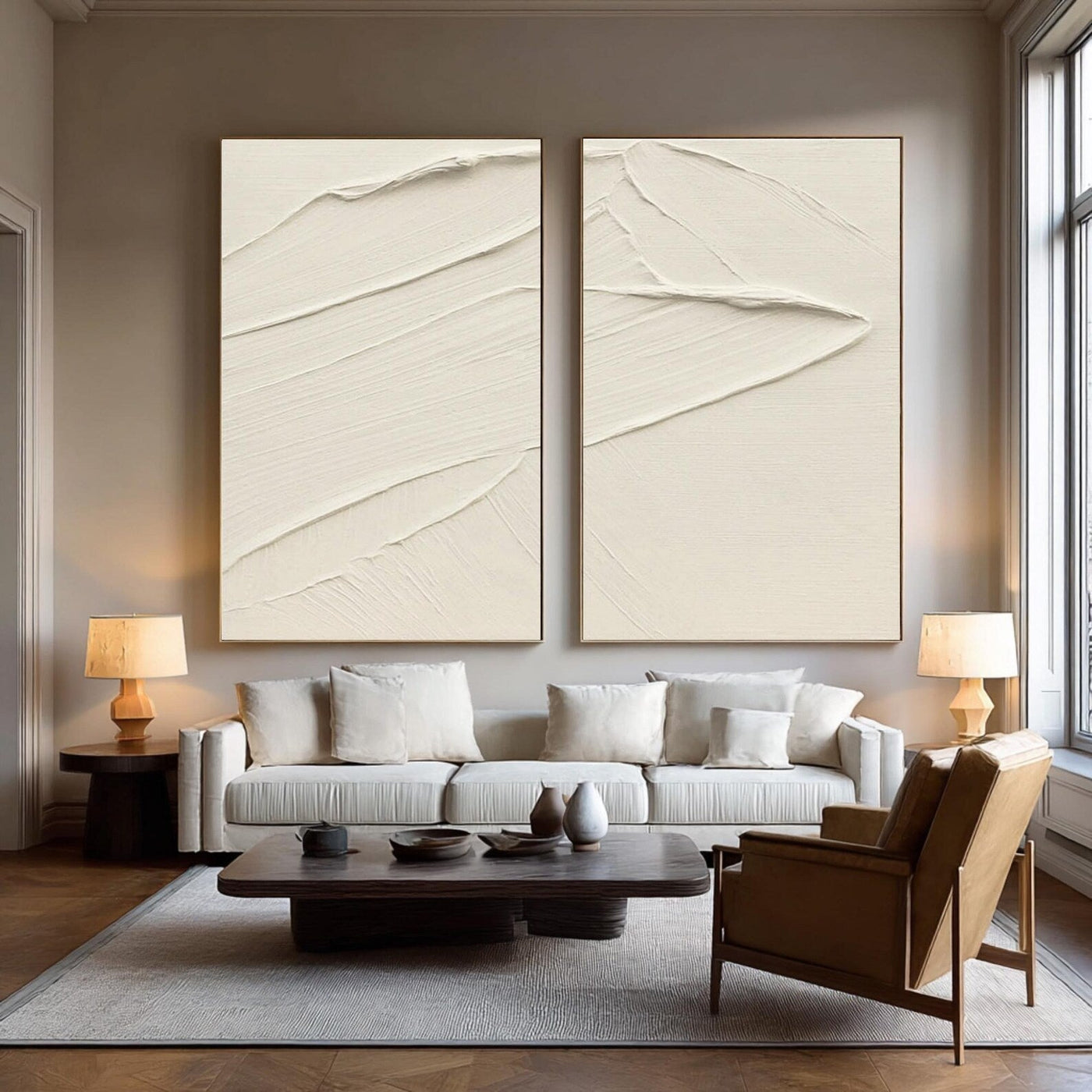 Minimalist Textured Waves | Cream Duo