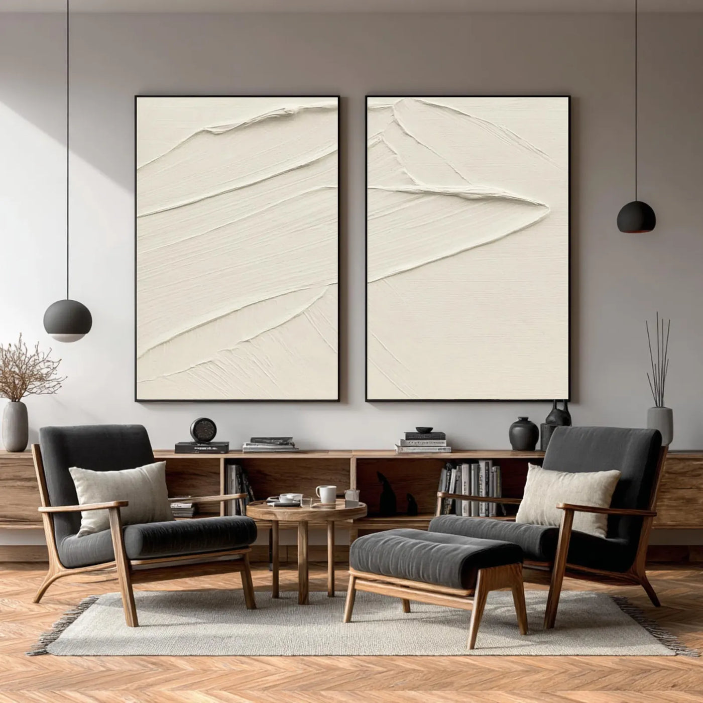 Minimalist Textured Waves | Cream Duo