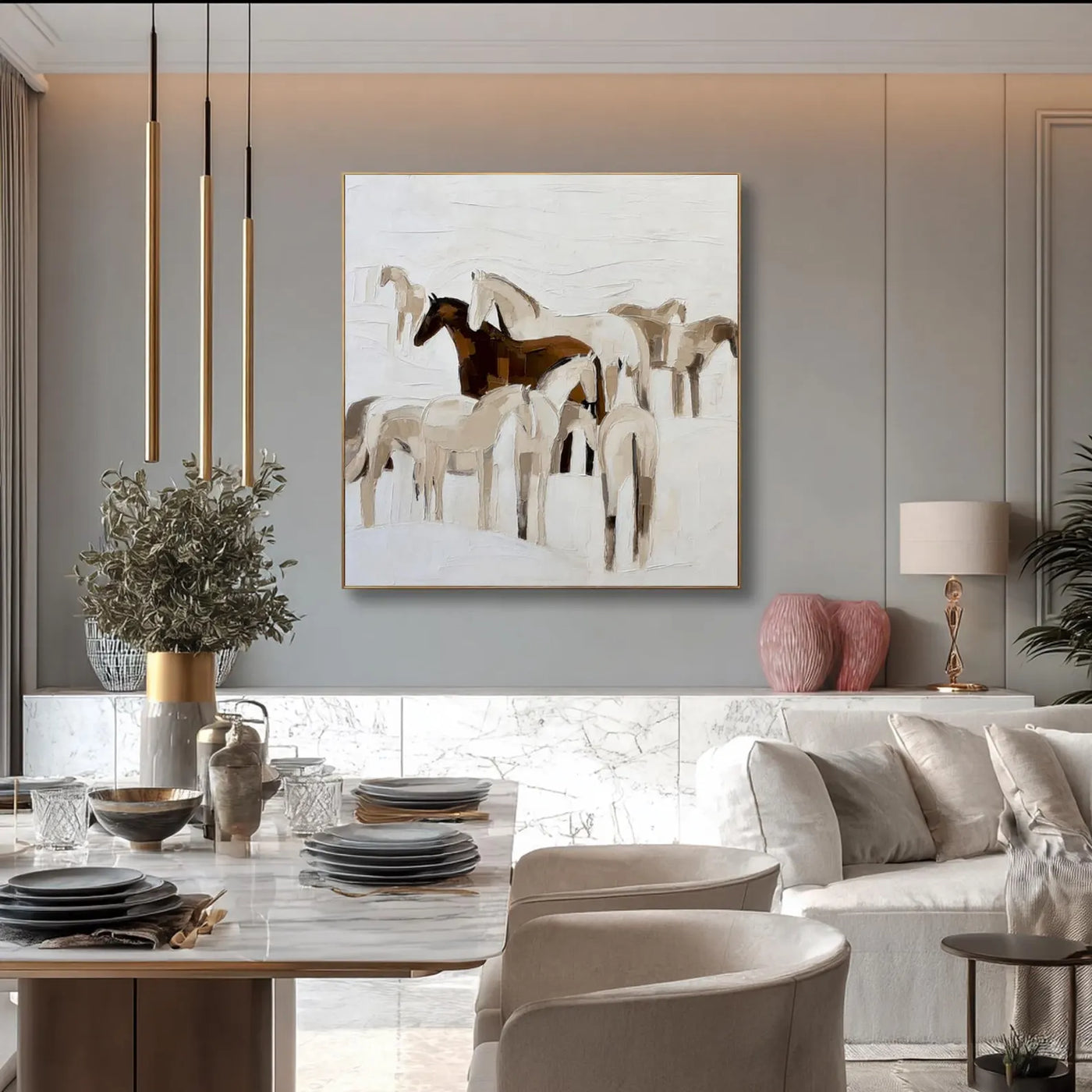 Textured Equine Harmony | Beige Brown
