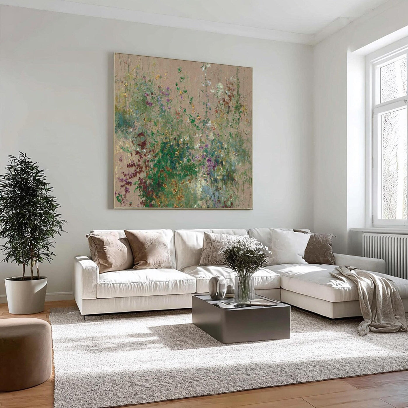 Textured Floral Whimsy | Green Beige