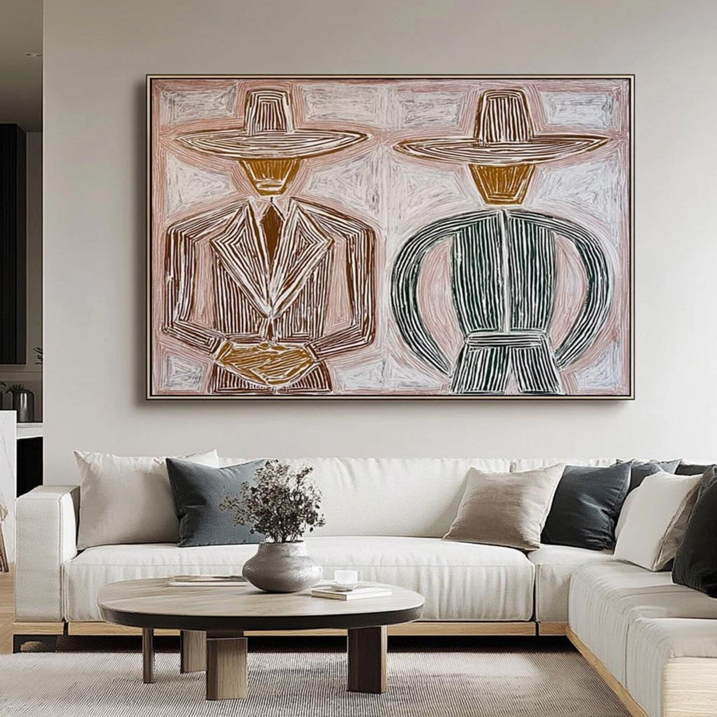 Stylized Hat-Clad Figures | Warm Hues