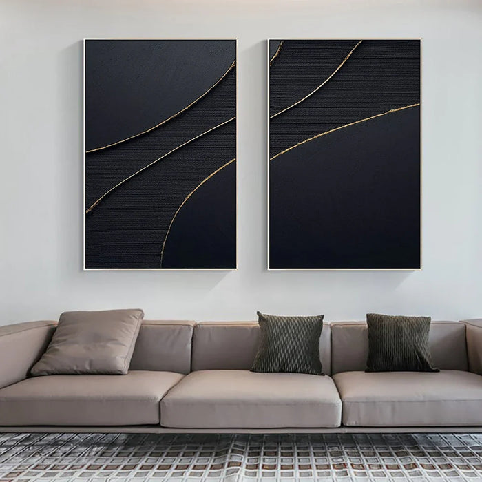 Black Minimalist Textured Wall Art Set of 2 #MT054