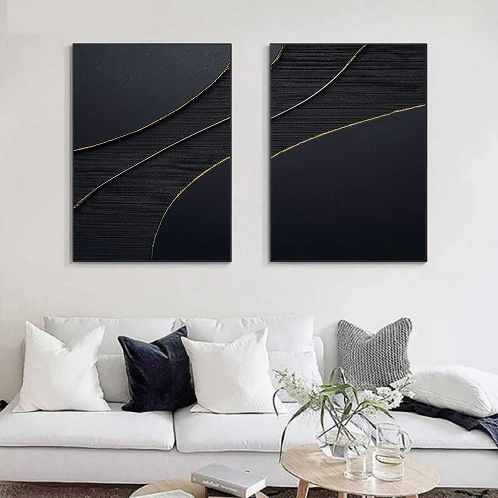 Black Minimalist Textured Wall Art Set of 2 #MT054