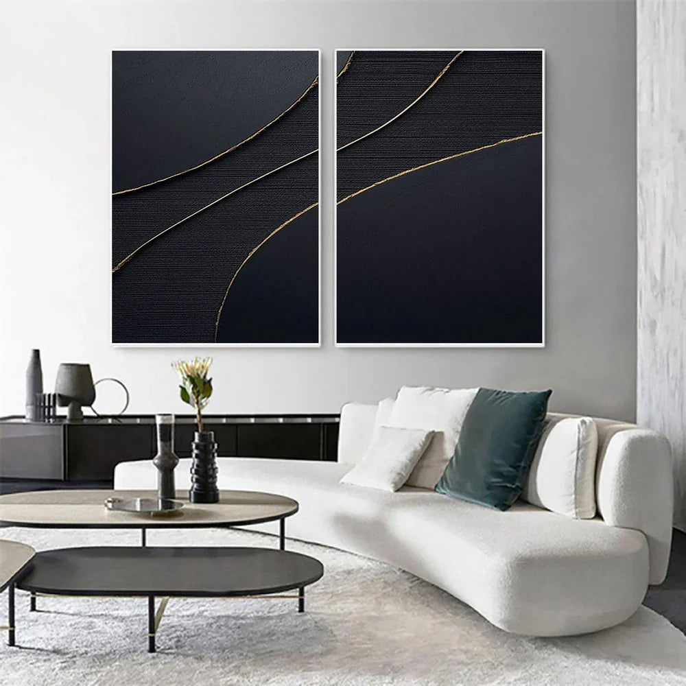 Black Minimalist Textured Wall Art Set of 2 #MT054
