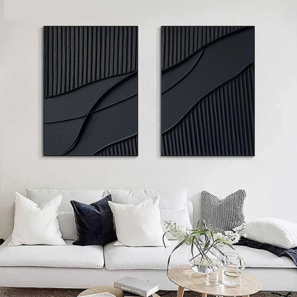 Black Minimalist Textured Wall Art Set of 2 #MT013