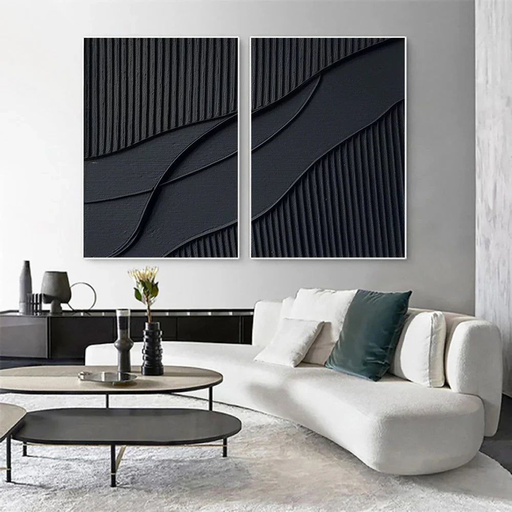 Black Minimalist Textured Wall Art Set of 2 #MT013