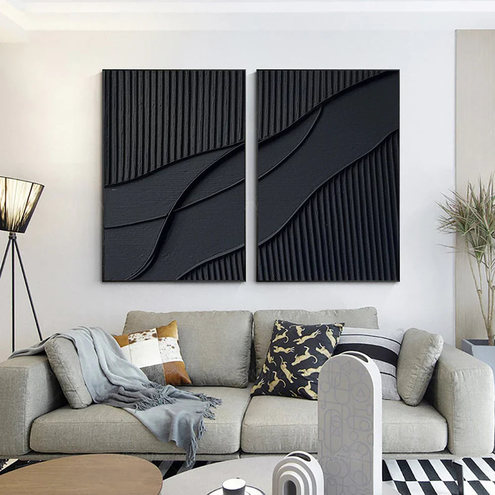 Black Minimalist Textured Wall Art Set of 2 #MT013