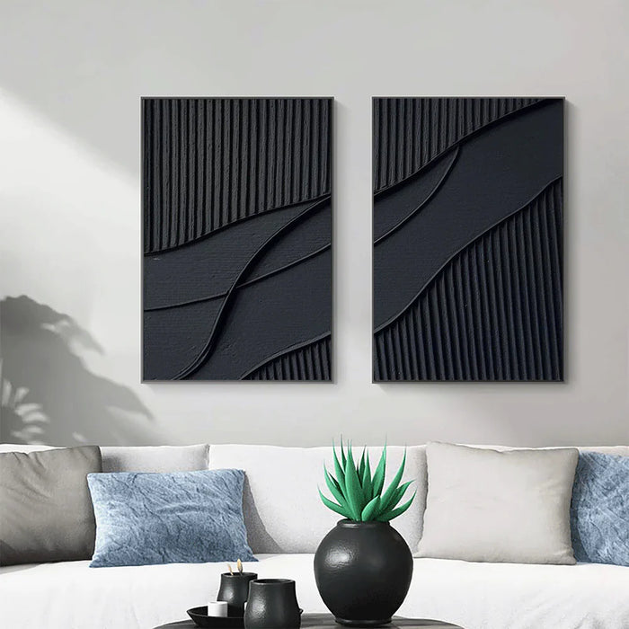 Black Minimalist Textured Wall Art Set of 2 #MT013