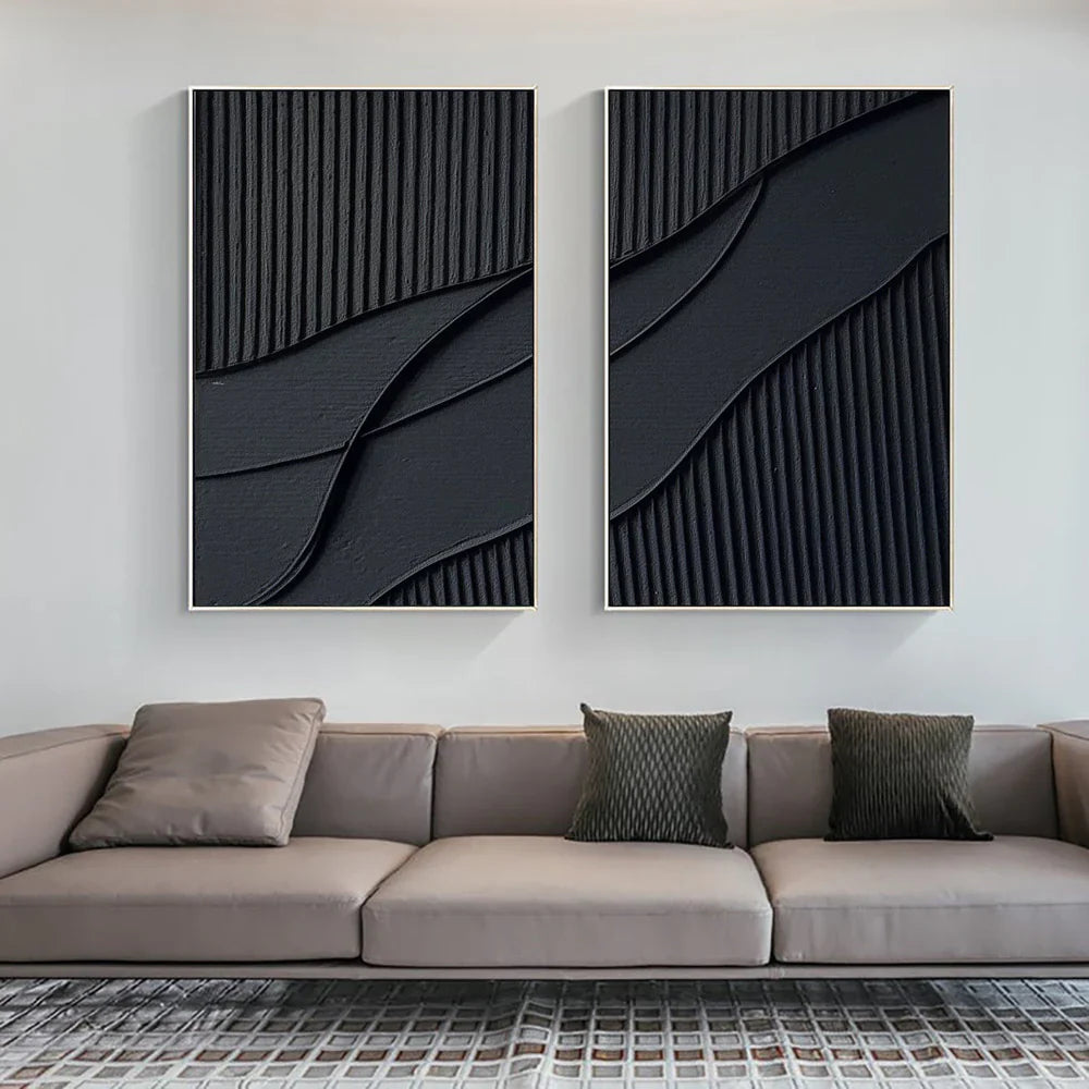 Black Minimalist Textured Wall Art Set of 2 #MT013